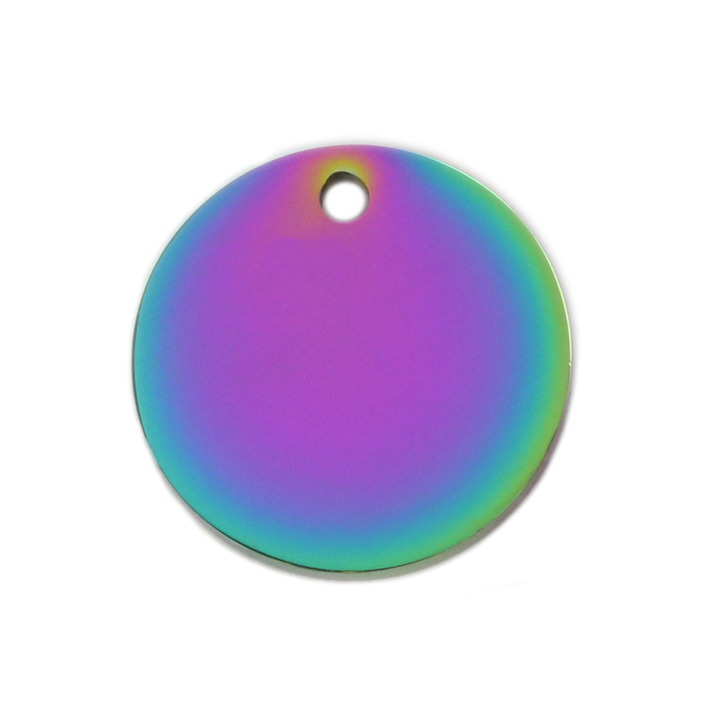 Metal Stamping Blanks Stainless Steel, Rainbow Color Round, Disc, Circle with Hole, 19mm (.75"), Pack of 5